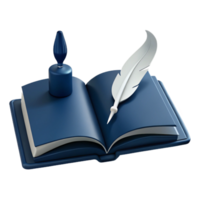 Open Book with Quill Pen and Inkwell png