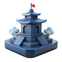 3D Render of a Pagoda with a Red Flag on Top png