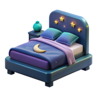 3D Render of a Bed with a Crescent Moon and Stars png