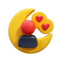 3D Render of a Person with a Crescent Moon and Hearts png