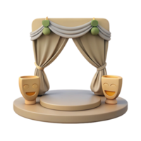 3D Render of Stage with Curtains and Smiley Face Masks png