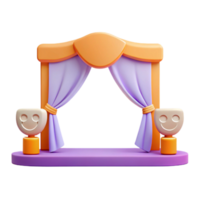 3D Render of Stage with Curtains and Smile Face Statues png