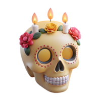 Decorated Sugar Skull with Candles and Flowers png