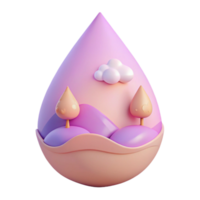 3D Render of a Pink Drop with a Cloud and Two Trees png