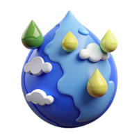 3D Illustration of a Water Drop Planet with Clouds and Rain png