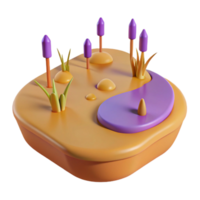 3D Render of a Small Island with a Purple Pond png