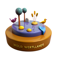3D Render of a Colorful Wetland Scene with Birds and Trees png