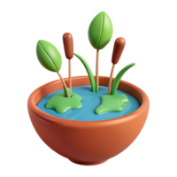 3D Render of a Small Pond with Cattails and Lily Pads png