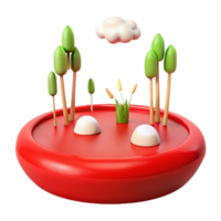 3D Render of a Tiny Island with Trees, Grass, and a Cloud png