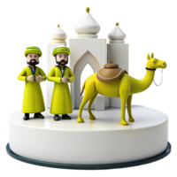 3D Cartoon Illustration of Two Figures and Camel in Front of a Mosque png