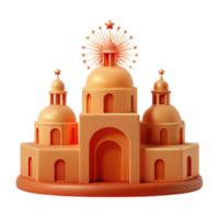 3D Render of an Orange Building with Domes and a Starburst png