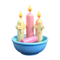 3D Render of Three Candles and a Bar of Soap in a Bowl png