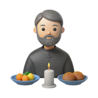 3D Render of a Man with a Beard in a Religious Garment Praying png
