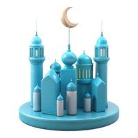 Blue Mosque 3D Render with Crescent Moon png