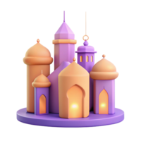 3D Render of Colorful Buildings with Glowing Windows png