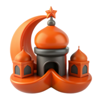 3D Illustration of a Mosque with a Crescent Moon and Star png
