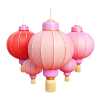 Group of Pink and Red Lanterns with Gold Trim png