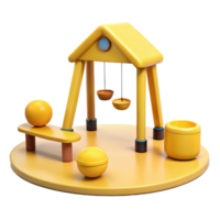 3D Render of a Yellow Playground with a Swing Set and a Bench png