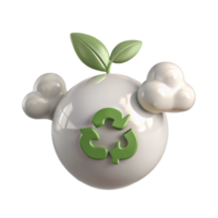 3D Illustration of a Planet with a Recycling Symbol and a Growing Plant png