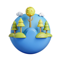 3D Render of a Miniature Planet with Trees and Clouds png