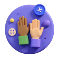 3D Illustration of Two Hands Raised in Unity with a Plus Sign png