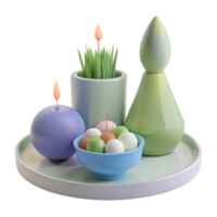 Pastel Colored Still Life with Candles, Grass, and Round Objects png