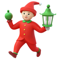 Smiling Elf Running with Lantern and Ornament png