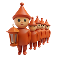 Smiling Cartoon Characters with Lanterns in a Line png