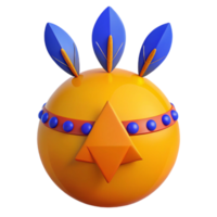 3D Render of a Yellow Sphere with Blue Feathers and a Triangle Nose png