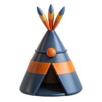 3D Render of a Blue and Orange Teepee with Feathers png