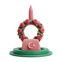 3D Render of a Crescent Moon and Star with a Rose Wreath png