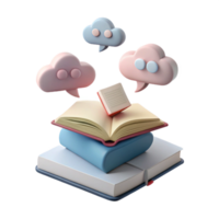 Open Book with Speech Bubbles and Stacked Books png