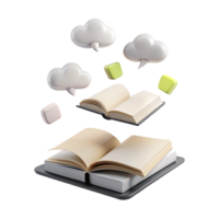 Open Book with Floating Clouds and Speech Bubbles png
