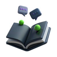 Open Book with Chat Bubbles and Spheres 3D Illustration png