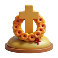3D Render of a Cross with a Wreath png