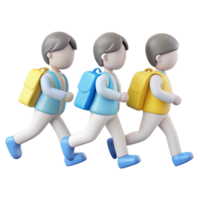 3D Cartoon Illustration of Kids Going to School png