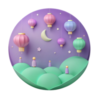 Night Sky with Lanterns and Crescent Moon png