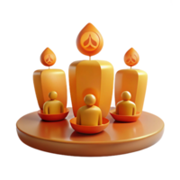 Three Candles with Flames and Figures on a Round Platform png