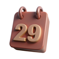 3D Render of Calendar Icon with the Number 29 png