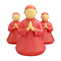 Three 3D Characters in Red Robes Praying with Hands Together png