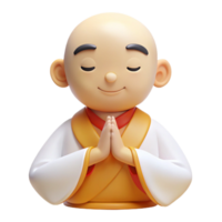 Smiling Monk in Prayer Pose, 3D Rendering png