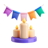 Three Candles and a Colorful Bunting png
