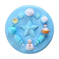 Blue 3D Rendered Objects on Circular Background png