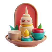 3D Render of a Colorful Display with a Candle, Bowl, and Platform png