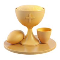 3D Render of a Chalice, Bread, and Cup on a Tray png