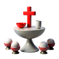 3D Render of a Table Setting with a Cross, Bowl, Cup, and Eggs png