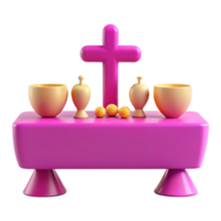 3D Render of a Religious Altar with a Cross and Chalices png