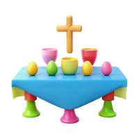 Easter Table Setting with Cross, Eggs, and Cups png