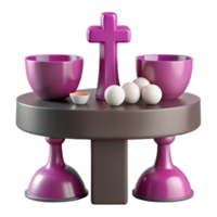 3D Render of Religious Table Setting with Chalice, Cross and Host png