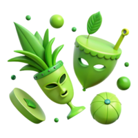 3D Green Objects with Geometric Shapes and Patterns png
